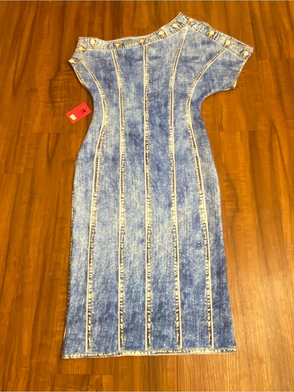 New Denim-Effect  Look Blue Bodycon Dress with Off-Shoulder Detail